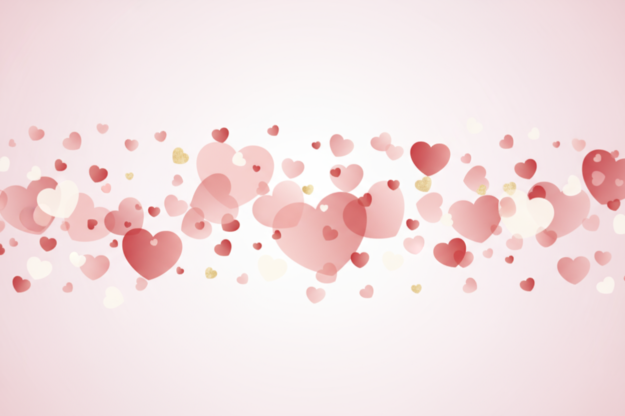 CREATE ME A BACKGROUND IMAGE OF HEARTS in all different size for header image 